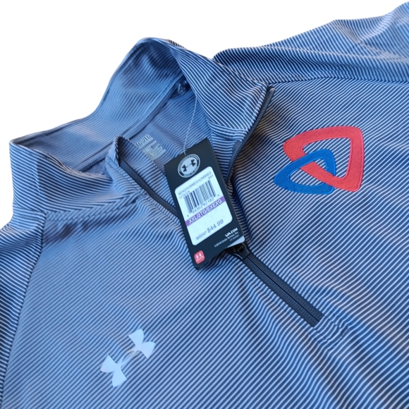 UNDER ARMOUR MEN'S XXL BLUE AND WHITE LONG SLEEVE MOCK COLLAR ZIP COLLAR SHIRT. - Picture 6 of 8